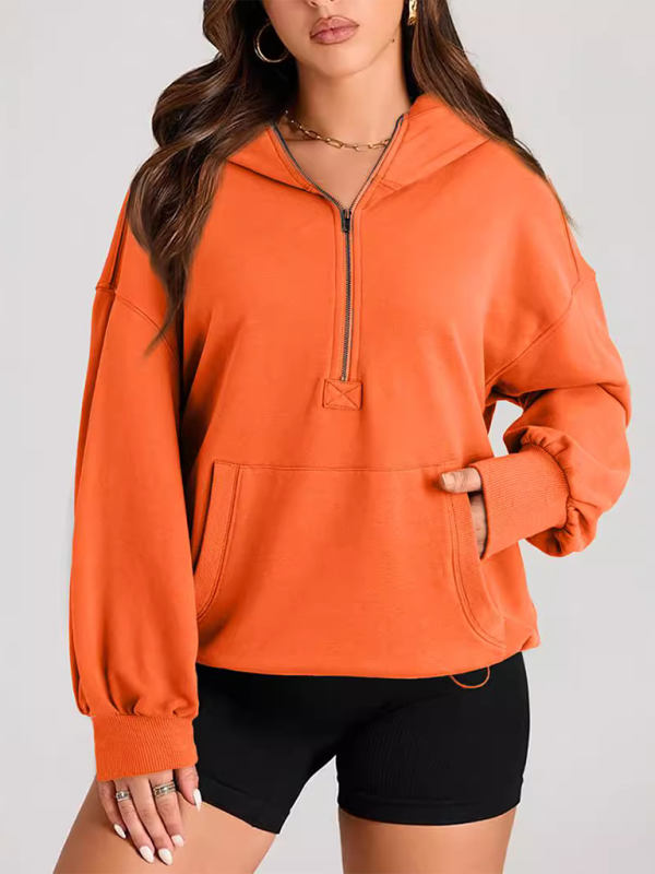 Sweat-shirt à capuche à manches longues pour femme, couleur unie, fermeture éclair 