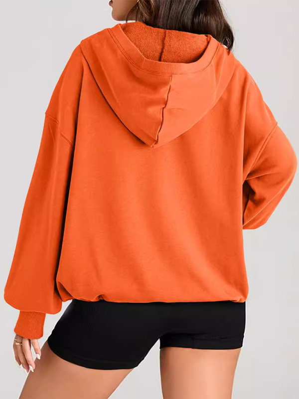 Sweat-shirt à capuche à manches longues pour femme, couleur unie, fermeture éclair 