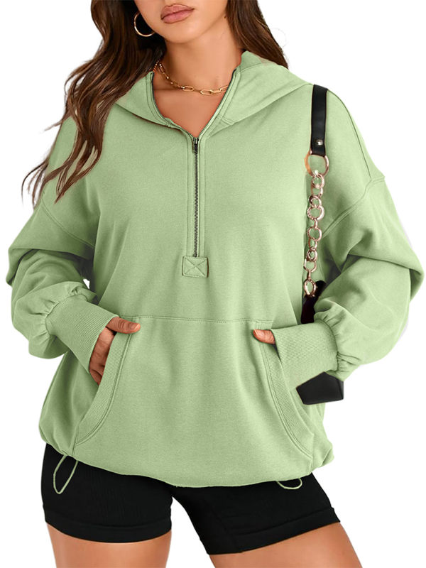 Sweat-shirt à capuche à manches longues pour femme, couleur unie, fermeture éclair 