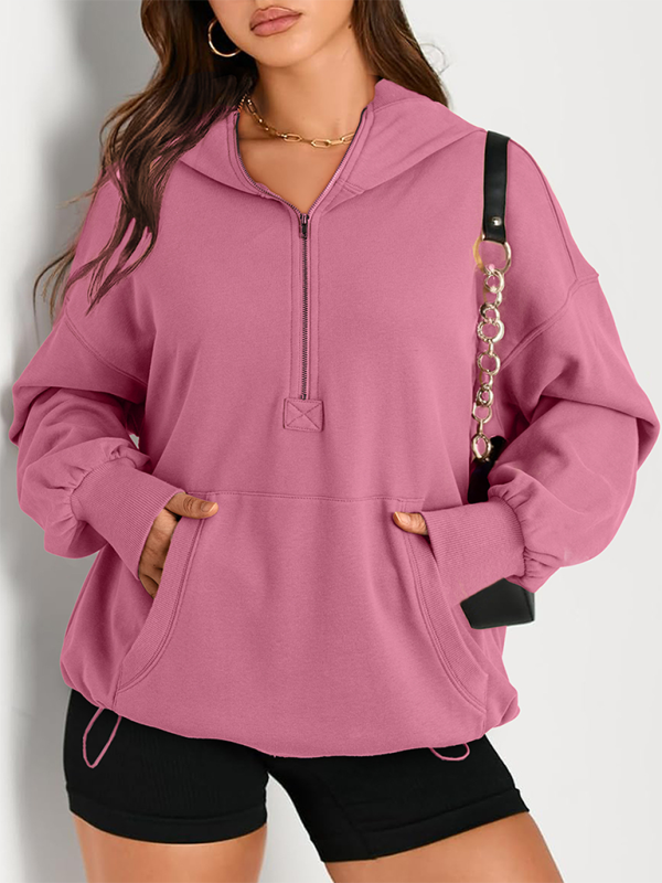 Sweat-shirt à capuche à manches longues pour femme, couleur unie, fermeture éclair 