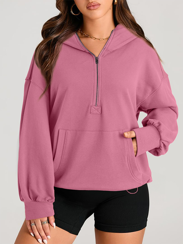 Sweat-shirt à capuche à manches longues pour femme, couleur unie, fermeture éclair 
