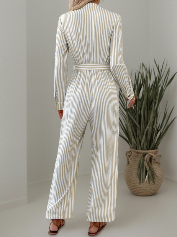 Ladies new v-neck striped lace-up jumpsuit – side view