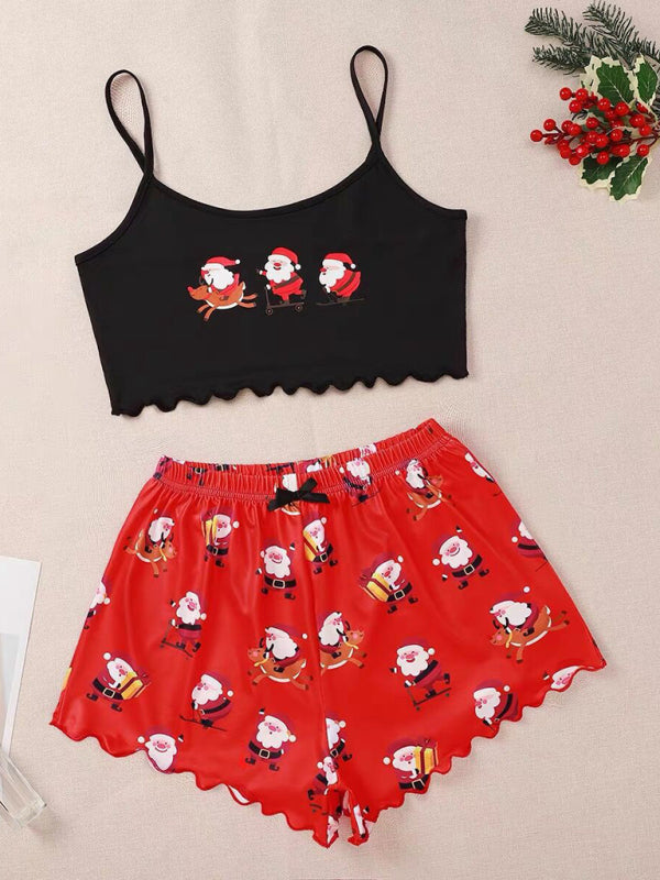 Zweiteiliges Loungewear-Set mit Weihnachtsalphabet und Weihnachtsmann-Print 