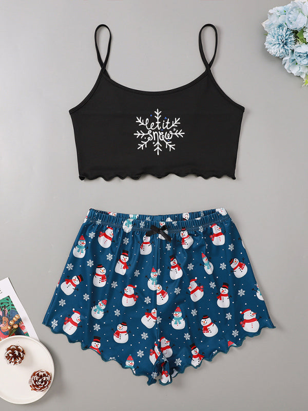 Zweiteiliges Loungewear-Set mit Weihnachtsalphabet und Weihnachtsmann-Print 