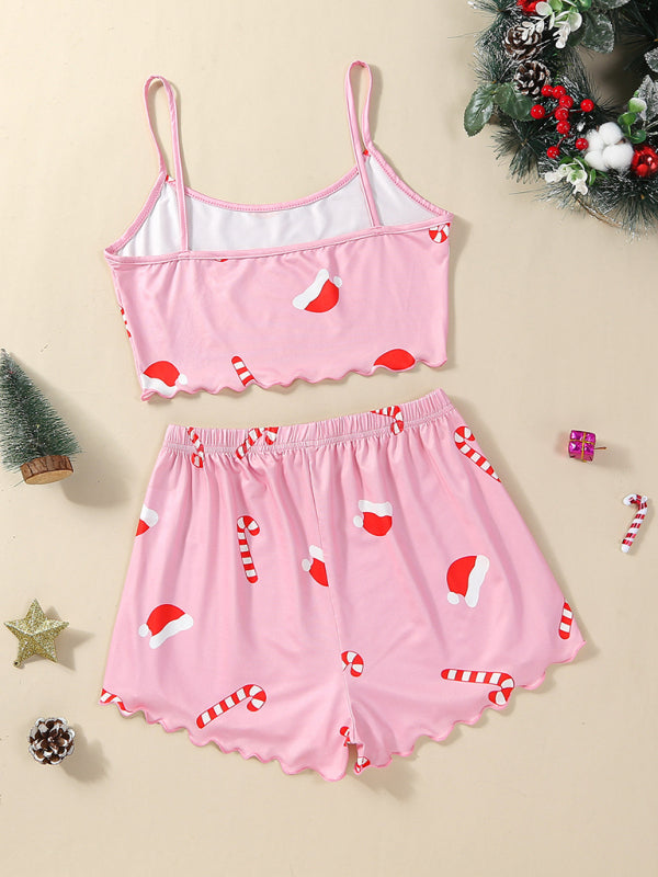 Zweiteiliges Loungewear-Set mit Weihnachtsalphabet und Weihnachtsmann-Print 