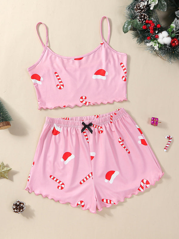 Zweiteiliges Loungewear-Set mit Weihnachtsalphabet und Weihnachtsmann-Print 