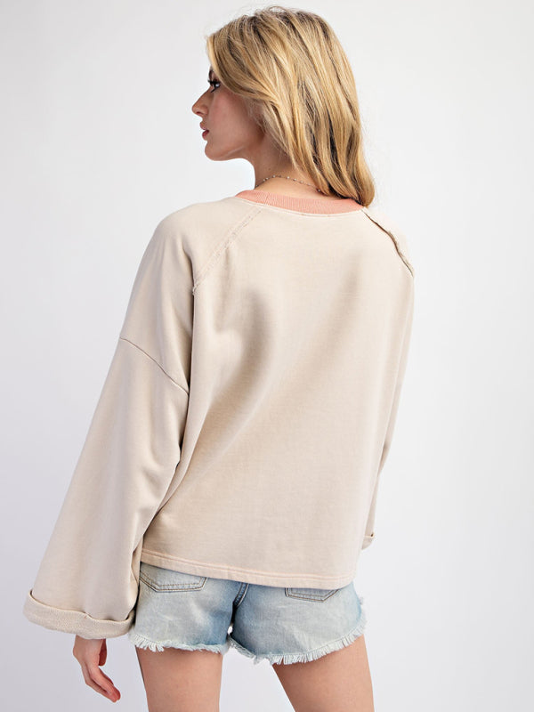 Sweat-shirt ample et décontracté à empiècements floraux colorés pour femme 