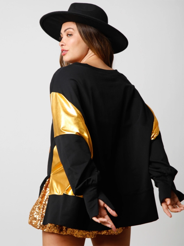 Pull décontracté à manches longues et sequins pour femme, idéal pour Noël. 