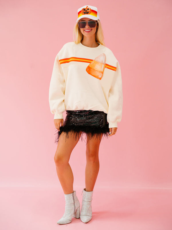 Sweat-shirt ample à paillettes pour femme, idéal pour Halloween. 