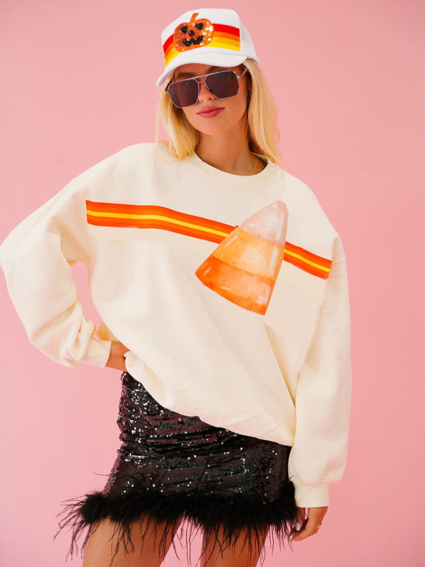 Sweat-shirt ample à paillettes pour femme, idéal pour Halloween. 
