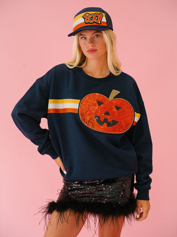 Sweat-shirt ample à paillettes pour femme, idéal pour Halloween. 