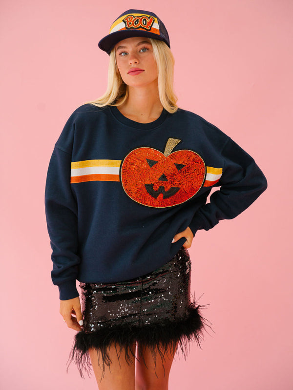 Sweat-shirt ample à paillettes pour femme, idéal pour Halloween. 