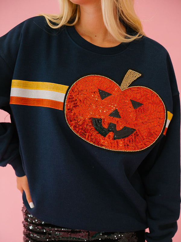 Sweat-shirt ample à paillettes pour femme, idéal pour Halloween. 