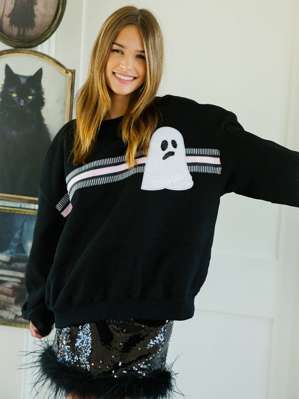 Sweat-shirt ample à paillettes pour femme, idéal pour Halloween. 
