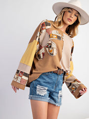 Sweat-shirt ample décontracté à imprimé contrasté pour femme 