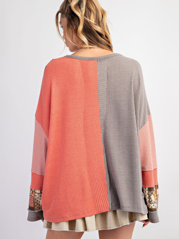Sweat-shirt ample décontracté à imprimé contrasté pour femme 