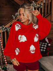 Sweat-shirt à paillettes Père Noël pour femme, style décontracté et ample 