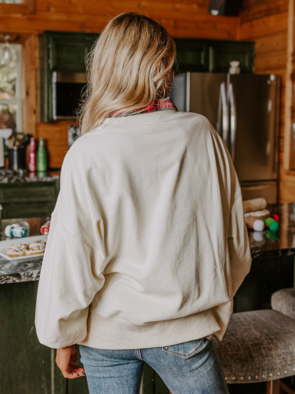 Sweat-shirt à paillettes Père Noël pour femme, style décontracté et ample 