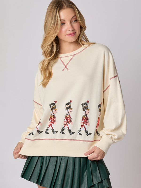 Women's Christmas Soldier Sequin Sweatshirt Women's Long Sleeve Casual Pullover Top