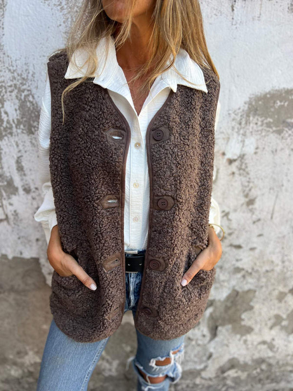 Neue Sherpa-Fleece-Knopfweste, Jacke, Mantel 