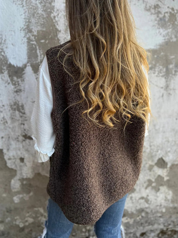 Neue Sherpa-Fleece-Knopfweste, Jacke, Mantel 