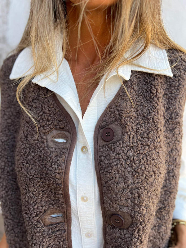 Neue Sherpa-Fleece-Knopfweste, Jacke, Mantel 