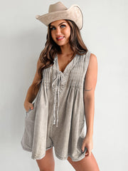 Streetwear Ärmelloser Kurzarm-Shorts-Denim-Jumpsuit 