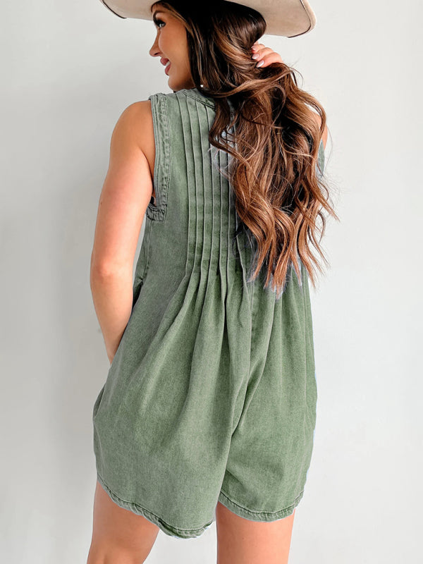 Streetwear Ärmelloser Kurzarm-Shorts-Denim-Jumpsuit 