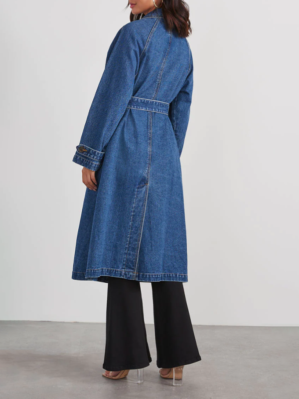 Damen-Windbreaker aus Denim-Baumwolle, einfarbig, mit zwei Taschen, langen Knöpfen und lockerer Passform 