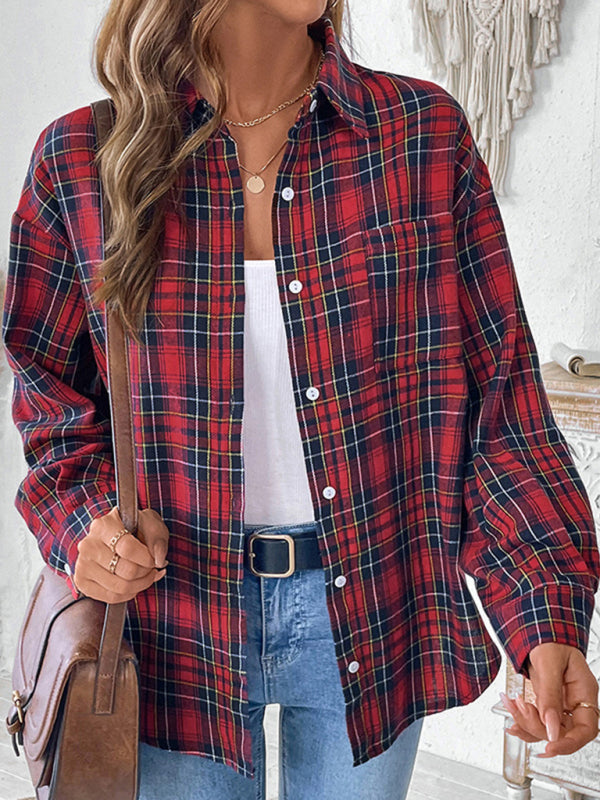 Damen Retro Casual Karo-Strickjacke 