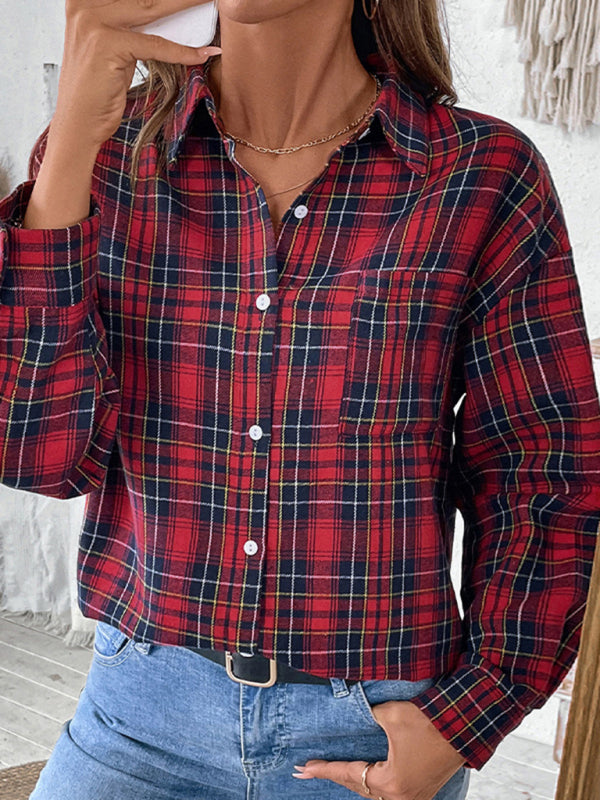 Damen Retro Casual Karo-Strickjacke 