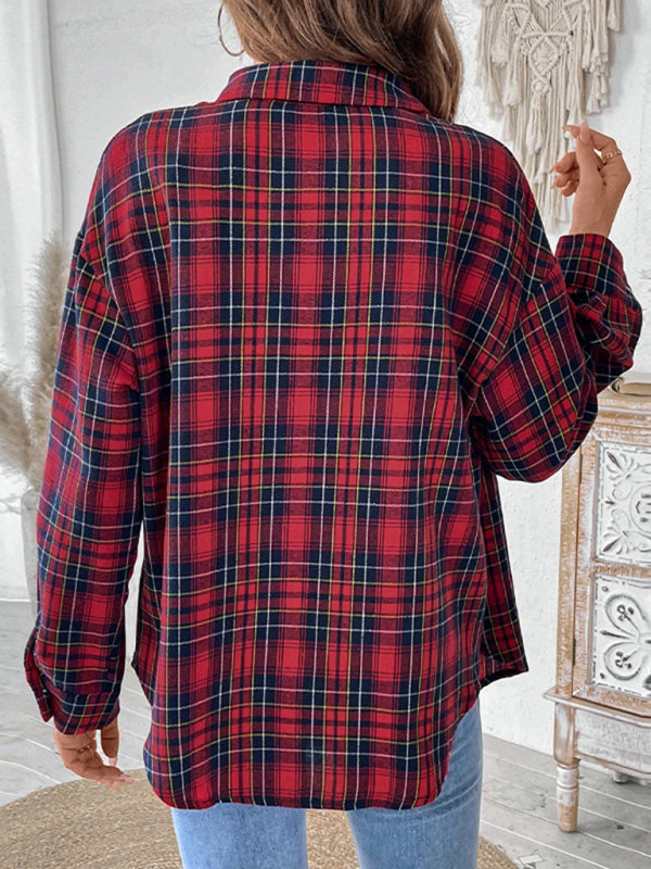 Damen Retro Casual Karo-Strickjacke 