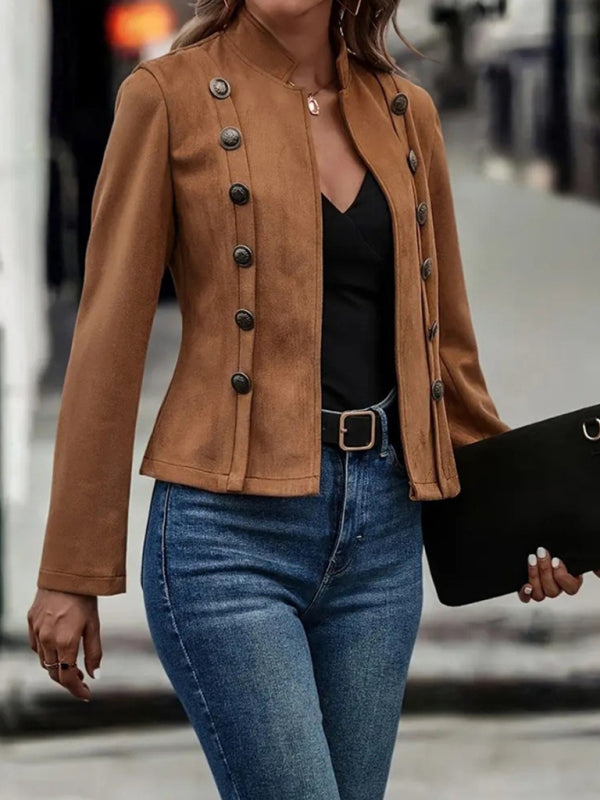 Solid color double-breasted decorative jacket new deerskin velvet vintage long-sleeved coat
