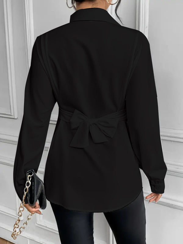 chemise amincissante à nœud papillon et revers, vêtements pour femmes 