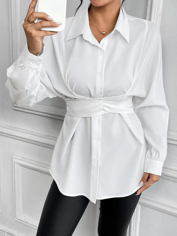 chemise amincissante à nœud papillon et revers, vêtements pour femmes 