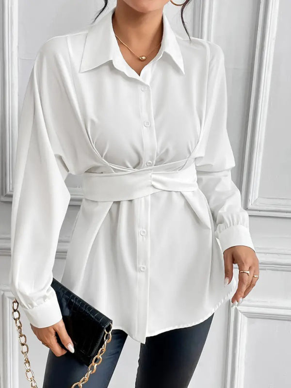 chemise amincissante à nœud papillon et revers, vêtements pour femmes 