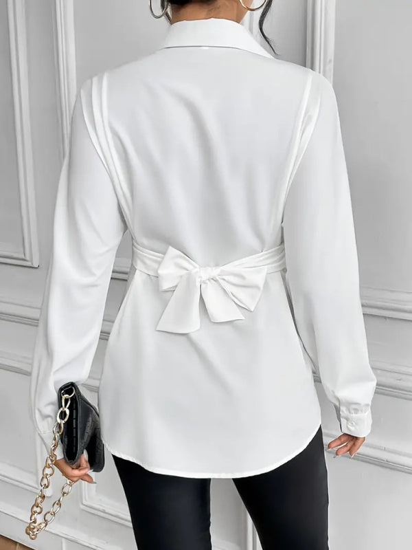 chemise amincissante à nœud papillon et revers, vêtements pour femmes 