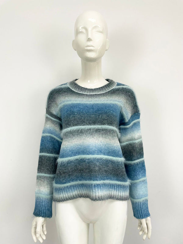 Vintage Regenbogen-Top, Farbverlauf, Kontraststreifen, Mohair-Pullover, Strickpullover 