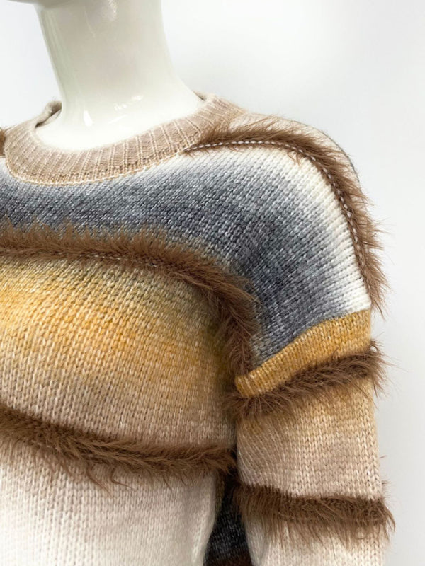 Vintage Regenbogen-Top, Farbverlauf, Kontraststreifen, Mohair-Pullover, Strickpullover 