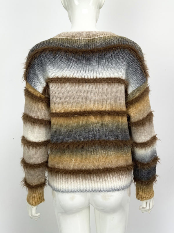 Vintage Regenbogen-Top, Farbverlauf, Kontraststreifen, Mohair-Pullover, Strickpullover 