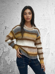 Vintage Regenbogen-Top, Farbverlauf, Kontraststreifen, Mohair-Pullover, Strickpullover 