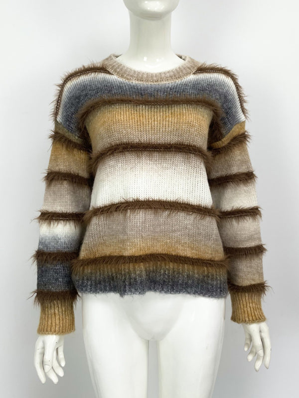 Vintage Regenbogen-Top, Farbverlauf, Kontraststreifen, Mohair-Pullover, Strickpullover 
