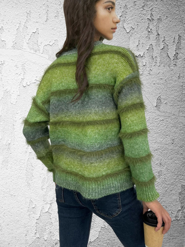Vintage Regenbogen-Top, Farbverlauf, Kontraststreifen, Mohair-Pullover, Strickpullover 