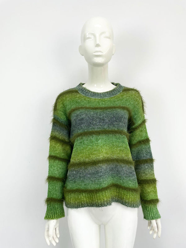 Vintage Regenbogen-Top, Farbverlauf, Kontraststreifen, Mohair-Pullover, Strickpullover 
