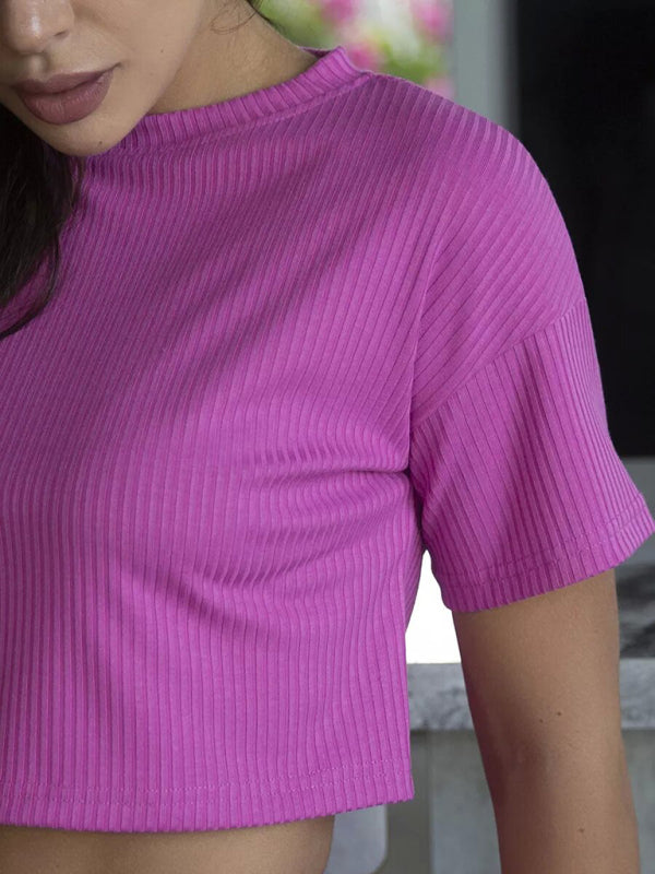 Neues lässiges Set: Zweiteiliges Loungewear-Set mit Rundhalsausschnitt, Kurzarmtop und sexy Shorts mit gekreuzten Ärmeln 