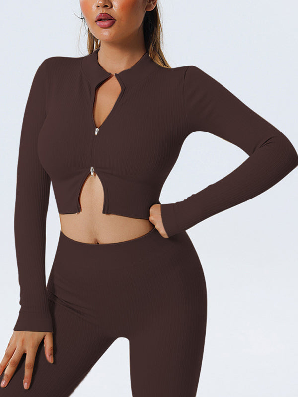 Fitness-Sport-Yoga-Langarmshirt mit Reißverschluss 