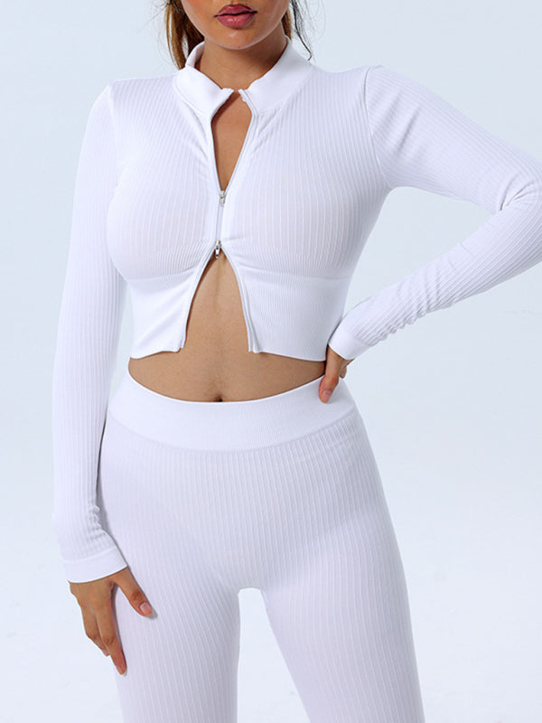 Fitness-Sport-Yoga-Langarmshirt mit Reißverschluss 