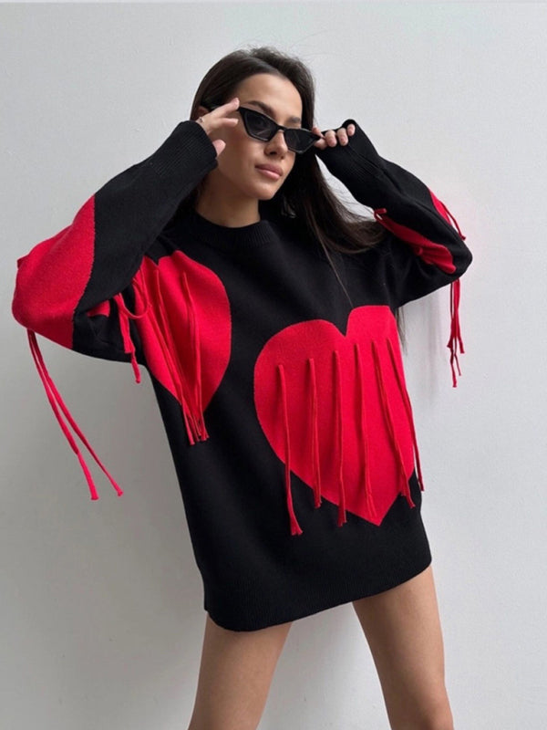 Neuer modischer Pullover mit Rundhalsausschnitt und Herzquasten