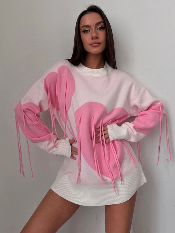 Neuer modischer Pullover mit Rundhalsausschnitt und Herzquasten