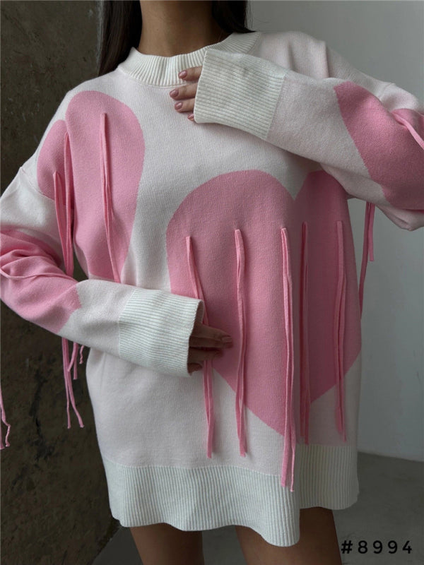 Neuer modischer Pullover mit Rundhalsausschnitt und Herzquasten